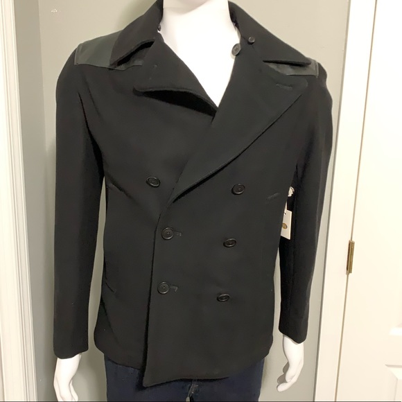 Unique Men’s Fossil Small Black Peacoat - Picture 1 of 6